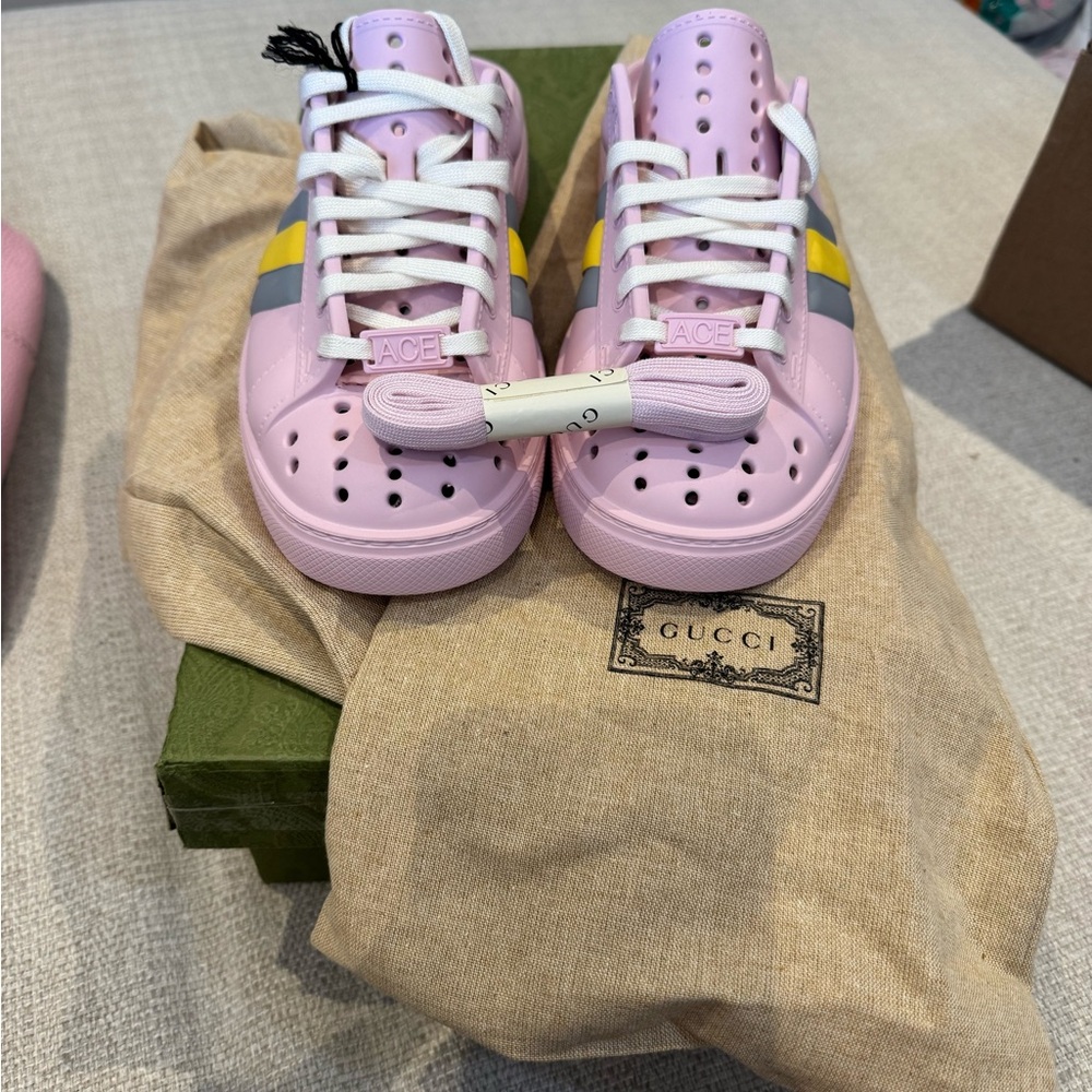 Gucci Ace Web Rubber Mules